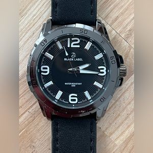 Black Label Men’s Watch Black Leather Strap Black Dial and Case